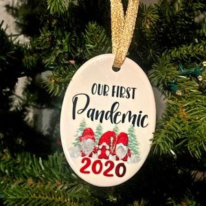 Our first pandemic ceramic ornament 3” gnomes